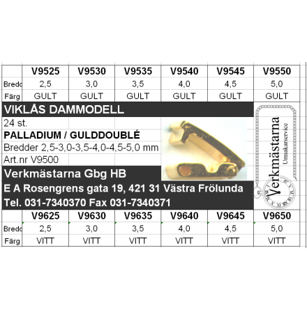 SORT. VIKLS DAM, GULA &amp; VITA 24 st i bredder 2,5-5,0 mm